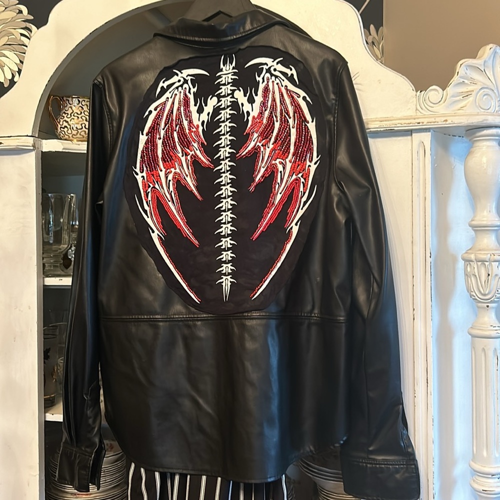#124 Faux leather hand beaded jacket - Picture 5 of 16